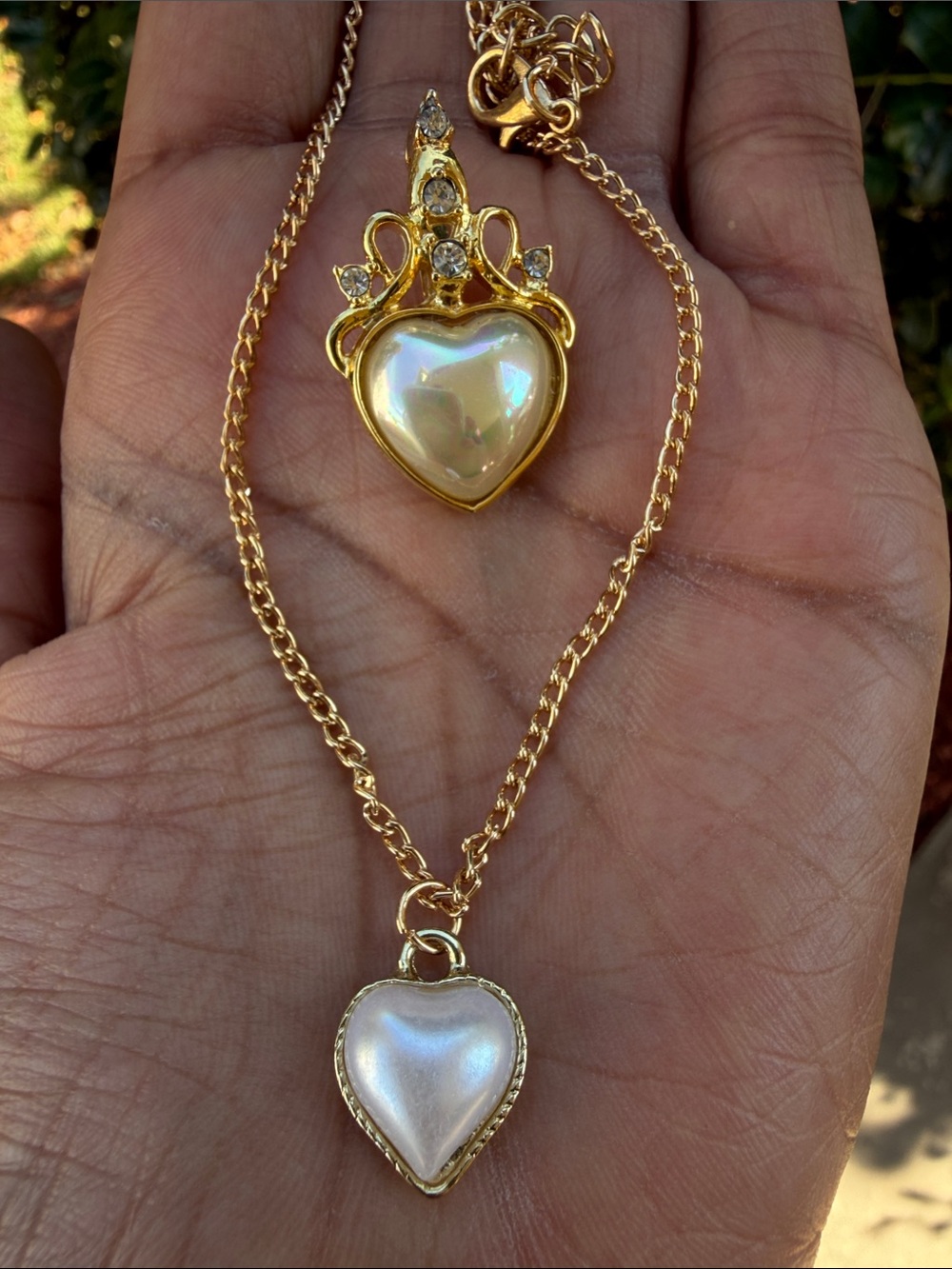 Gold Pearl Heart Pendant Necklace - and pendant set Women Jewelry